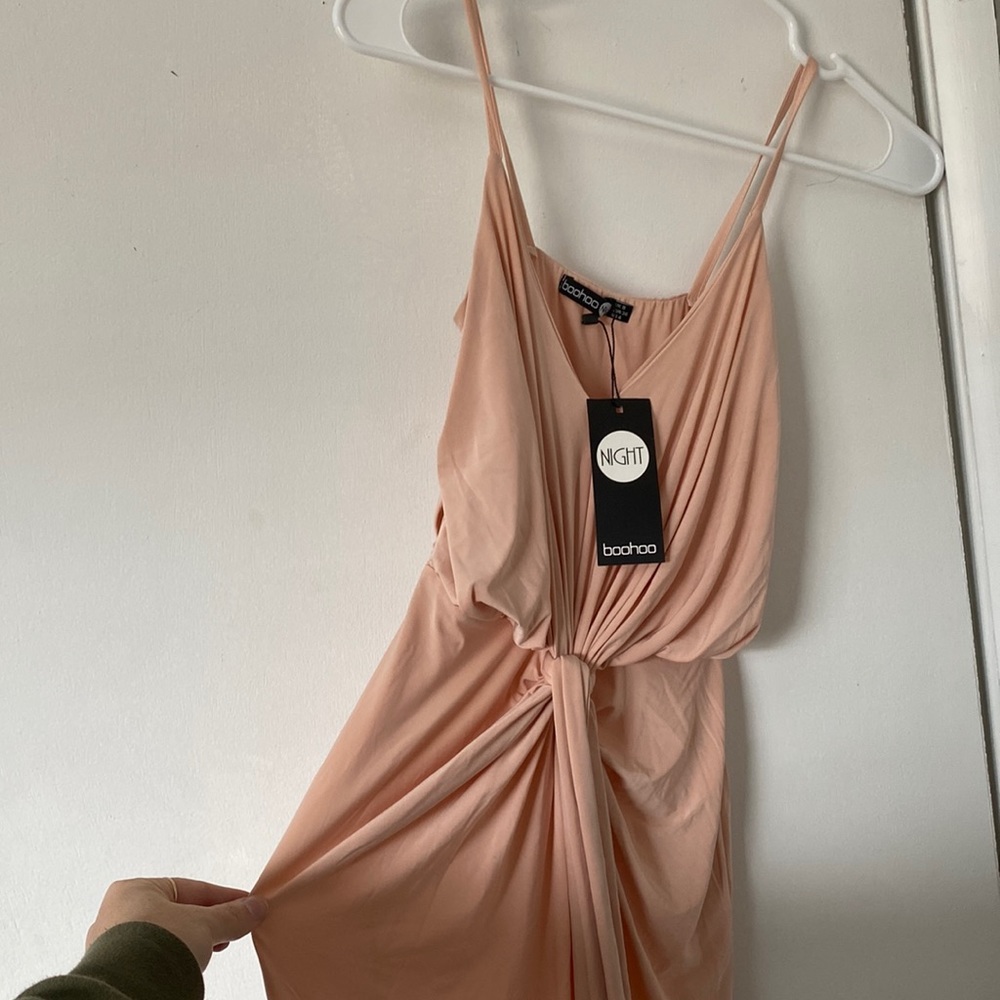 slinky knot bodycon dress blush color side US4